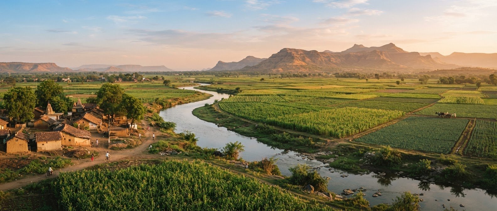 Farmland beside a river near Malegaon, North Maharashtra